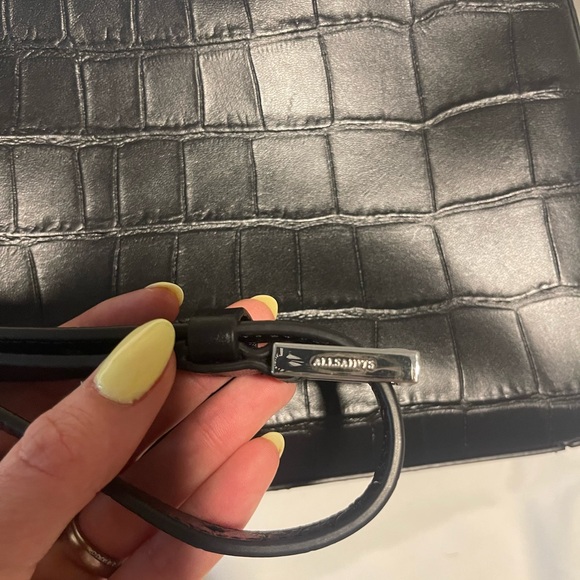 All Saints Black Croc-Embossed Crossbody Bag - Picture 3 of 5